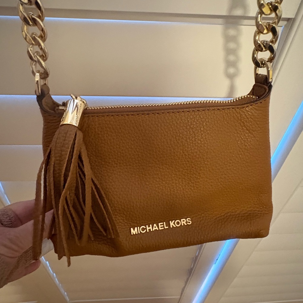 Michael Kors Tan Leather Crossbody Bag with Gold Chain